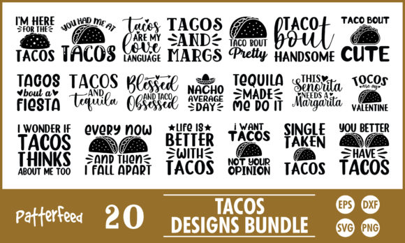 Taco Quote Designs Bundle SVG File for Graphics and Crafts