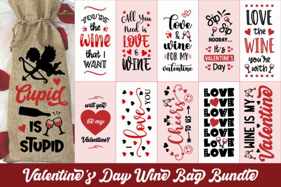 Valentines Day Wine Bag SVG Bundle for Crafts and Graphics